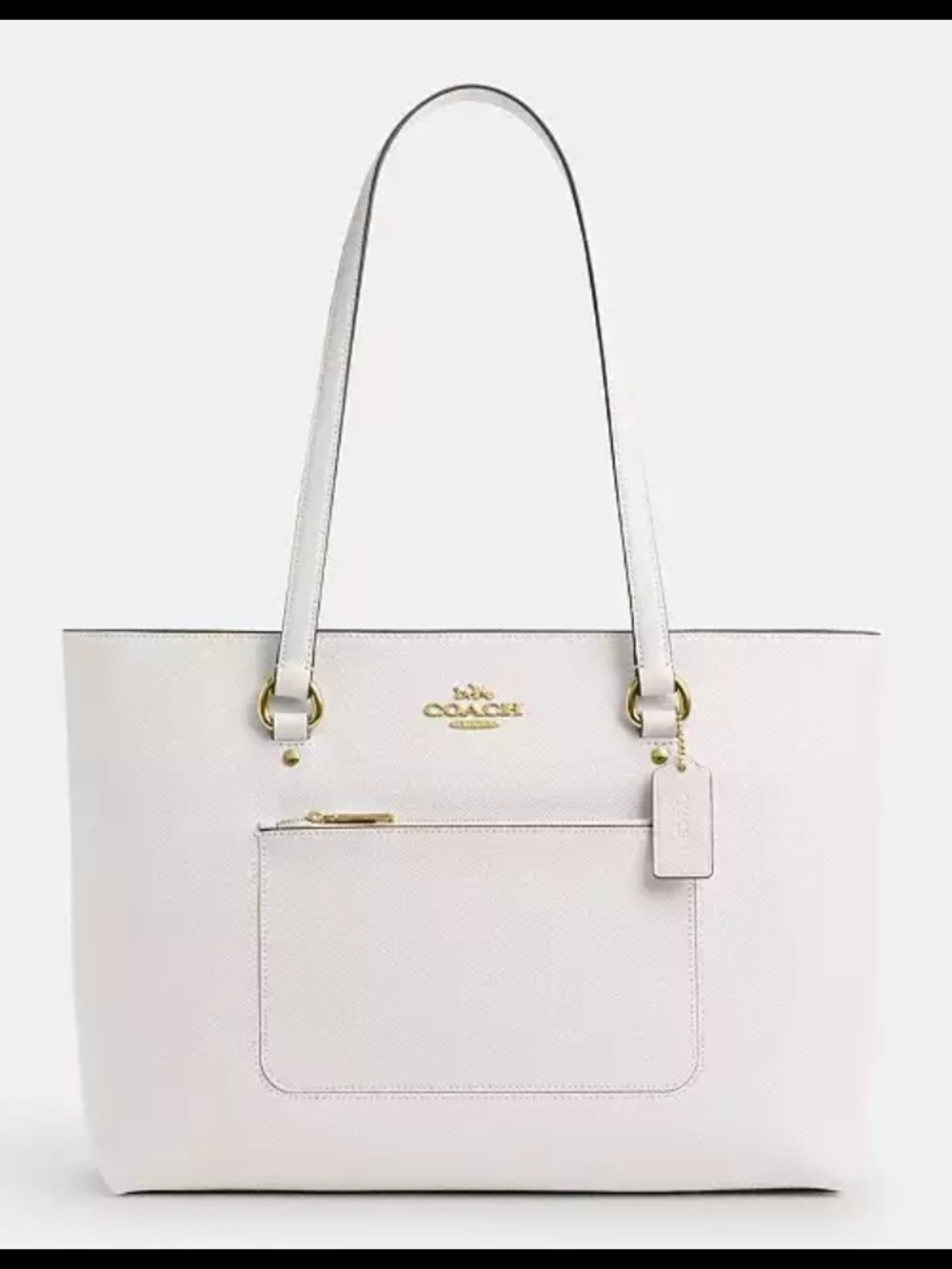COACH Chalk/ Gold Leather Tote Bag with Front Pocket